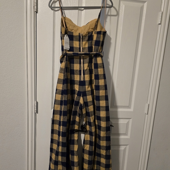 ENGLISH FACTORY Check Belted Jumpsuit Combo Gingham Wide Leg NWT  Navy/Beige - Picture 6 of 10